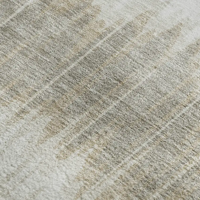 Ivory Beige And Brown Striped Washable Area Rug With UV Protection Photo 3