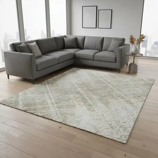 Ivory Beige And Brown Striped Washable Area Rug With UV Protection Photo 2