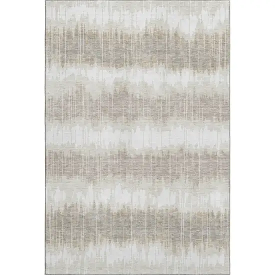 Ivory Beige And Brown Striped Washable Area Rug With UV Protection Photo 6
