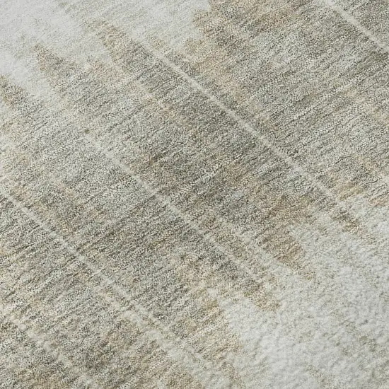 Ivory Beige And Brown Striped Washable Area Rug With UV Protection Photo 1