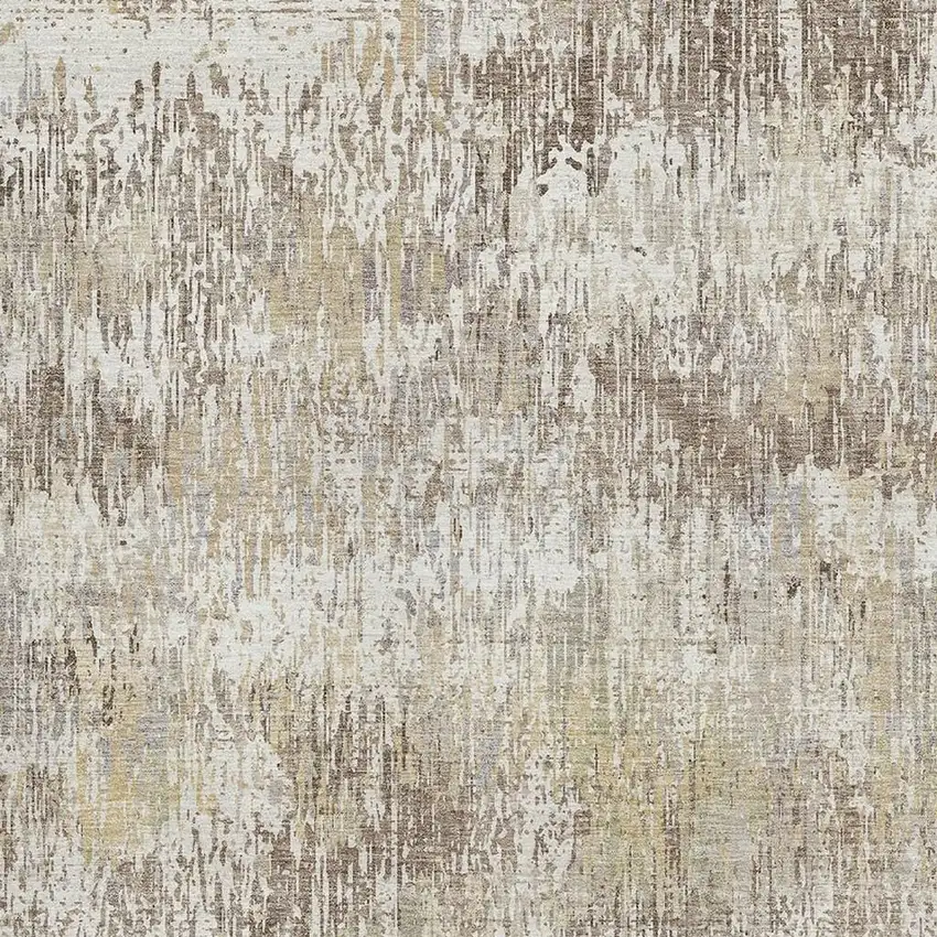 Ivory Beige And Brown Striped Washable Area Rug With UV Protection Photo 4