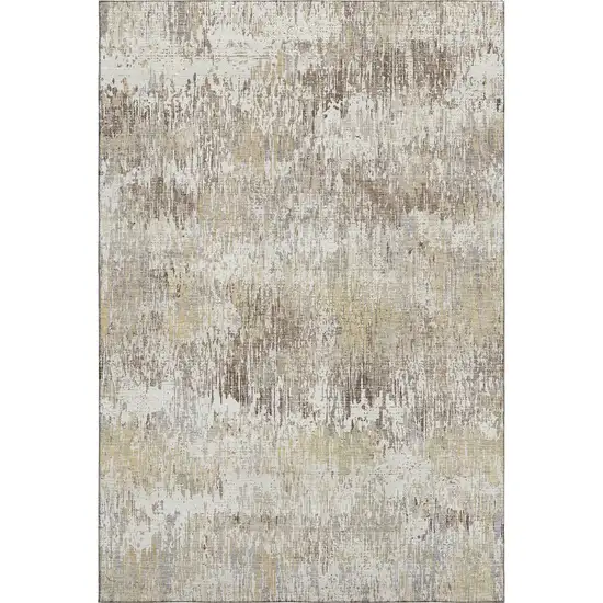 Ivory Beige And Brown Striped Washable Area Rug With UV Protection Photo 3