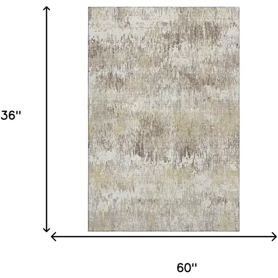 Ivory Beige And Brown Striped Washable Area Rug With UV Protection Photo 3