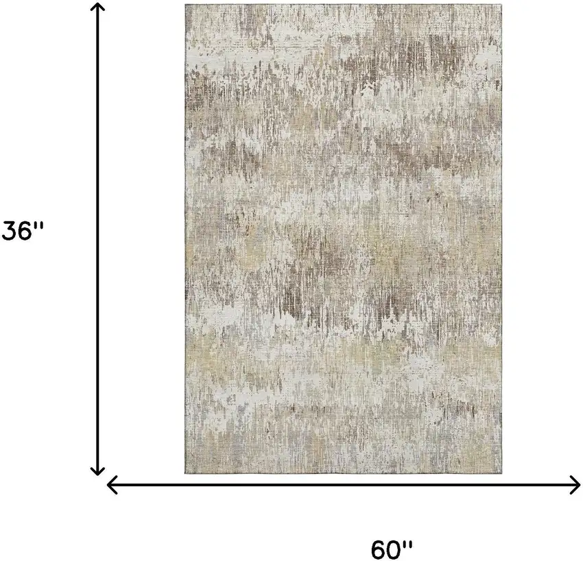 Ivory Beige And Brown Striped Washable Area Rug With UV Protection Photo 3