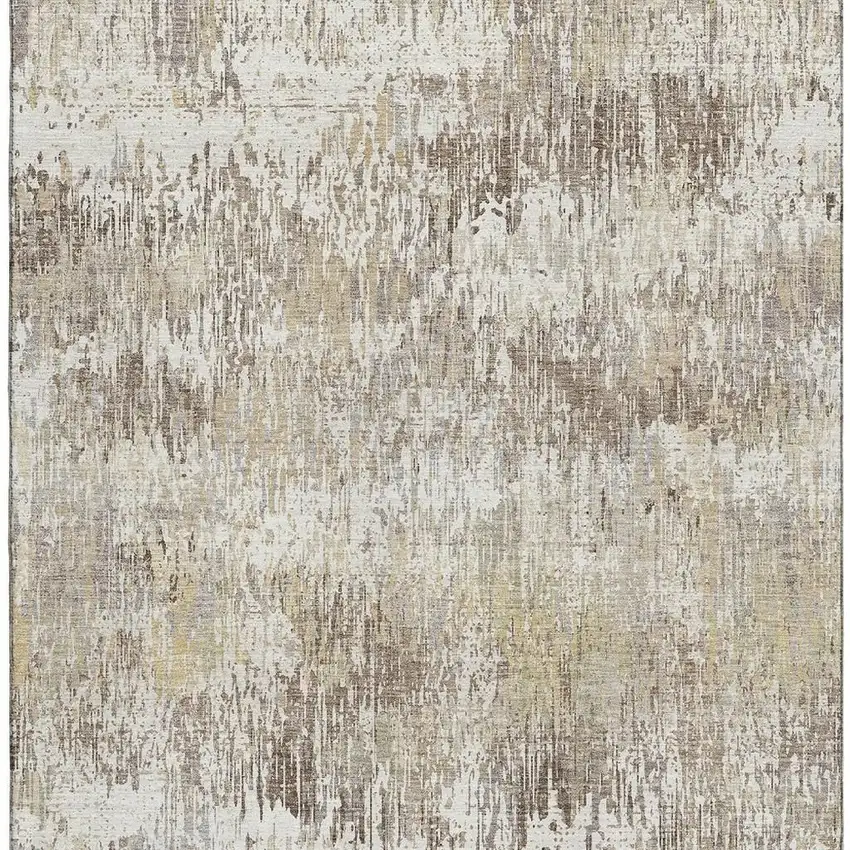 Ivory Beige And Brown Striped Washable Area Rug With UV Protection Photo 5