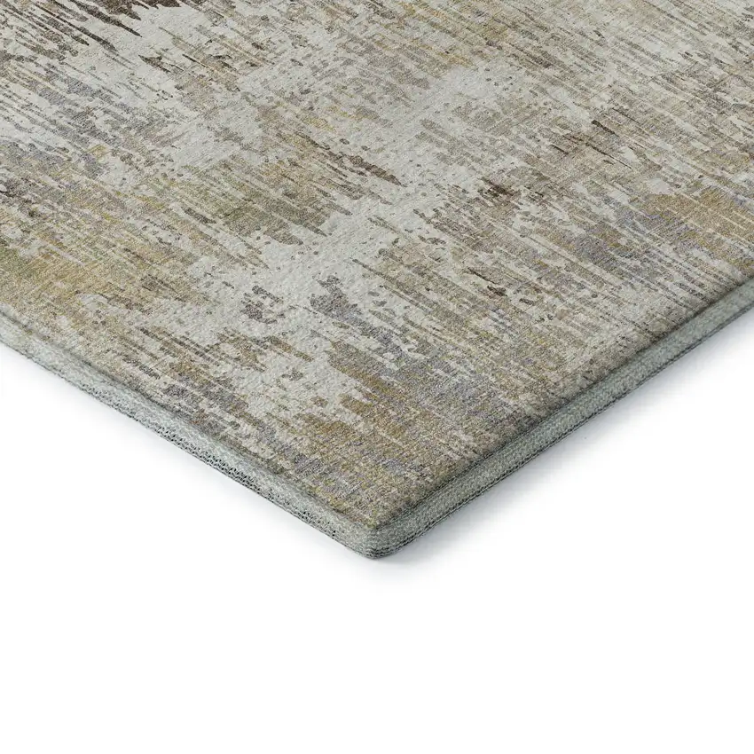 Ivory Beige And Brown Striped Washable Area Rug With UV Protection Photo 5