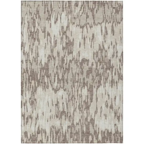 Ivory Beige And Brown Striped Washable Indoor Outdoor Area Rug Photo 2