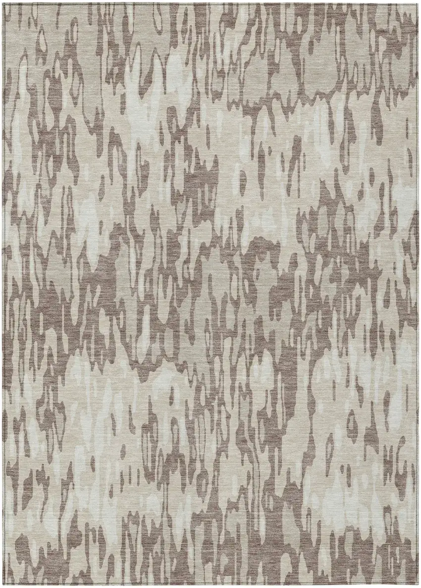 Ivory Beige And Brown Striped Washable Indoor Outdoor Area Rug Photo 2