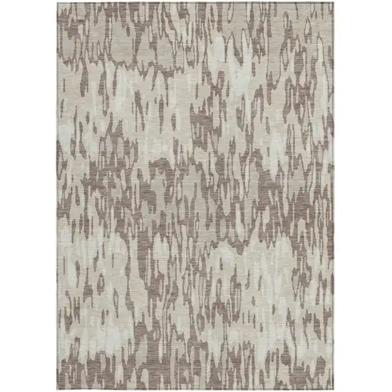 Ivory Beige And Brown Striped Washable Indoor Outdoor Area Rug Photo 6