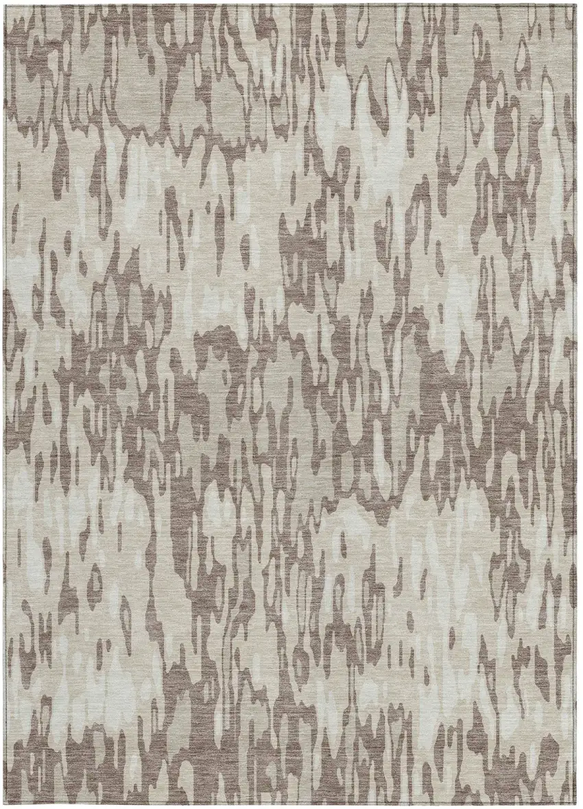 Ivory Beige And Brown Striped Washable Indoor Outdoor Area Rug Photo 6