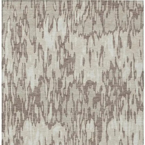 Ivory Beige And Brown Striped Washable Indoor Outdoor Area Rug Photo 6