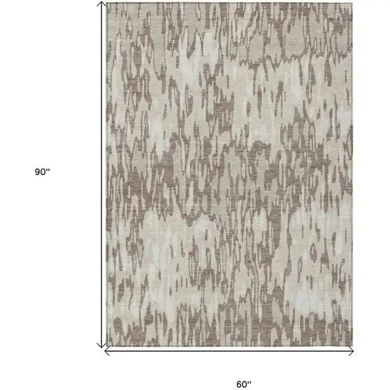 Ivory Beige And Brown Striped Washable Indoor Outdoor Area Rug Photo 3