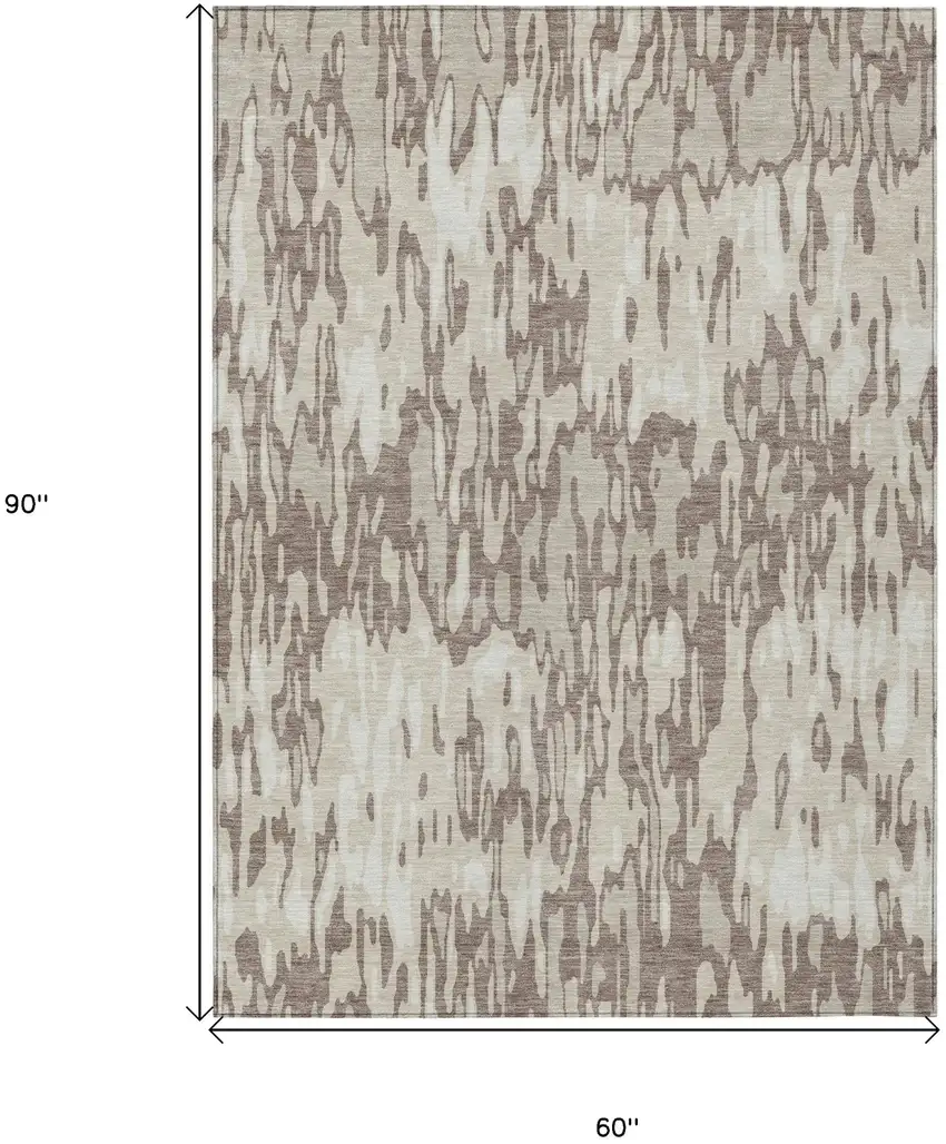 Ivory Beige And Brown Striped Washable Indoor Outdoor Area Rug Photo 3