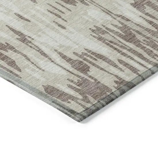 Ivory Beige And Brown Striped Washable Indoor Outdoor Area Rug Photo 4