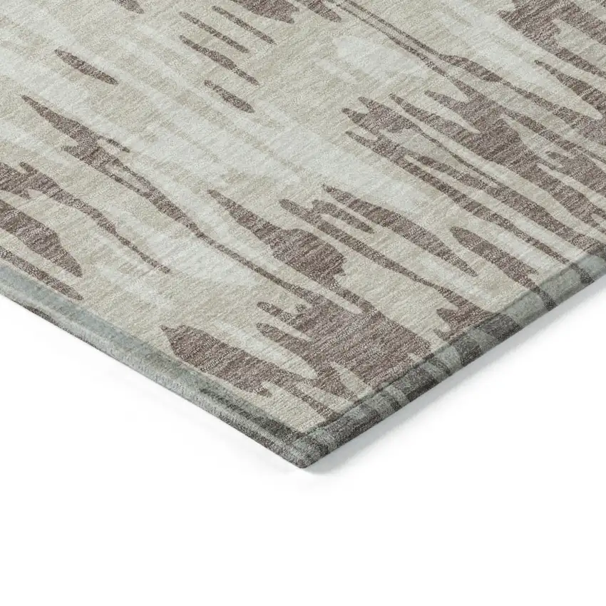 Ivory Beige And Brown Striped Washable Indoor Outdoor Area Rug Photo 4