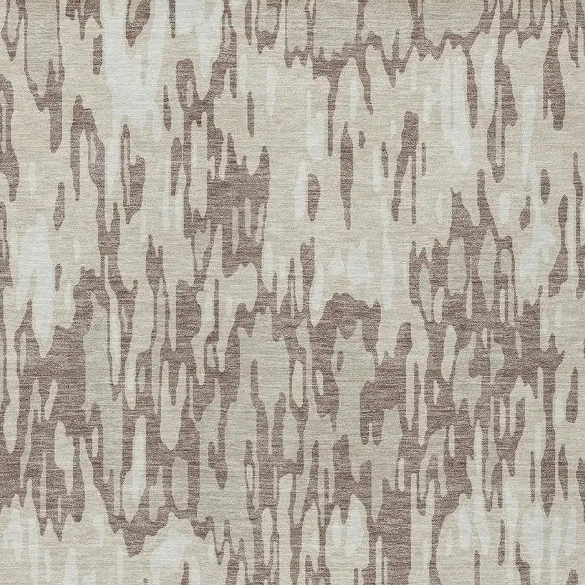 Ivory Beige And Brown Striped Washable Indoor Outdoor Area Rug Photo 5