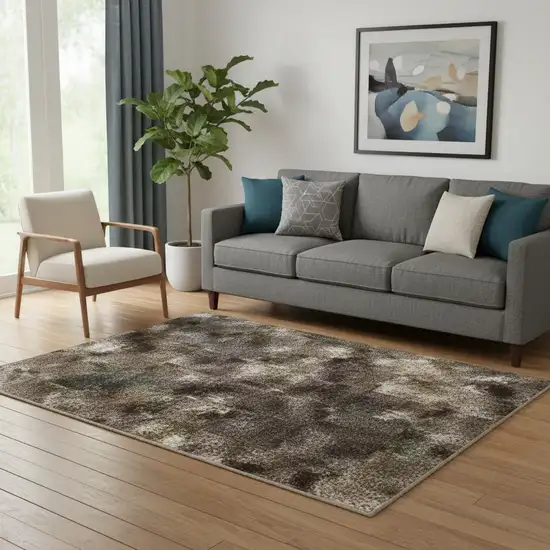 Ivory Beige And Charcoal Animal Print Washable Area Rug With UV Protection Photo 2