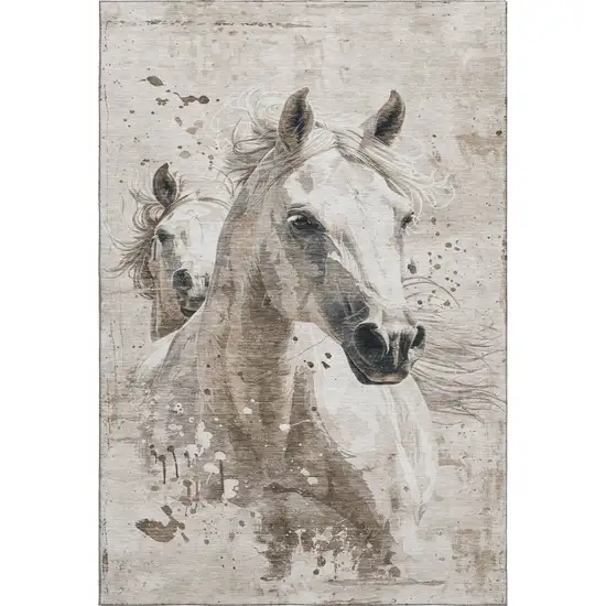 Ivory Beige And Charcoal Animal Print Washable Area Rug With UV Protection Photo 6