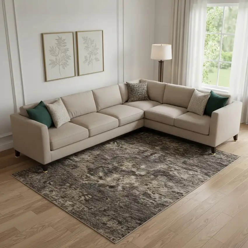 Ivory Beige And Charcoal Animal Print Washable Area Rug With UV Protection Photo 2