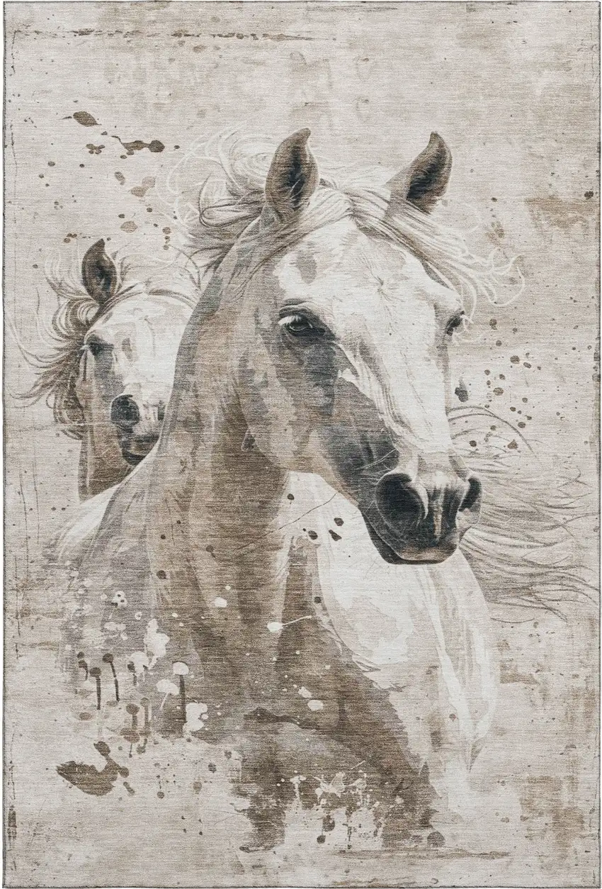 Ivory Beige And Charcoal Animal Print Washable Area Rug With UV Protection Photo 7