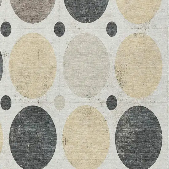 Ivory Beige And Charcoal Geometric Washable Indoor Outdoor Area Rug Photo 3
