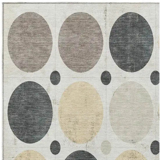 Ivory Beige And Charcoal Geometric Washable Indoor Outdoor Area Rug Photo 3