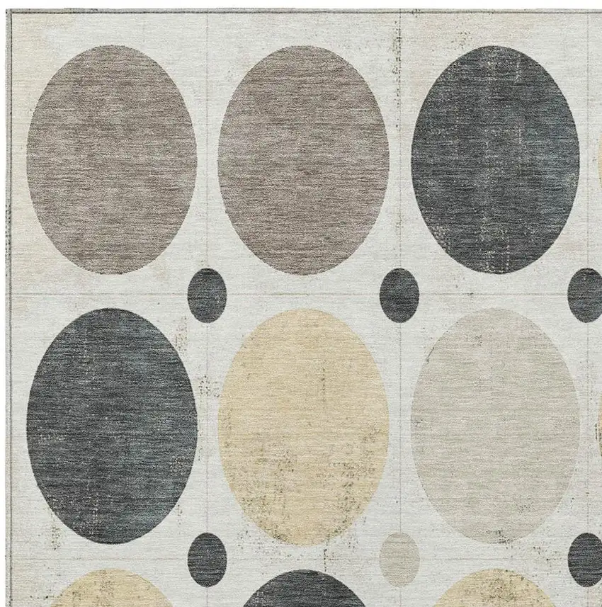Ivory Beige And Charcoal Geometric Washable Indoor Outdoor Area Rug Photo 3