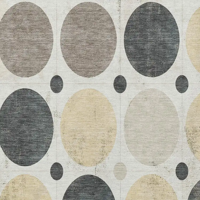 Ivory Beige And Charcoal Geometric Washable Indoor Outdoor Area Rug Photo 4