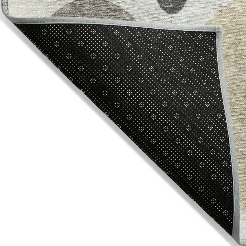 Ivory Beige And Charcoal Geometric Washable Indoor Outdoor Area Rug Photo 5