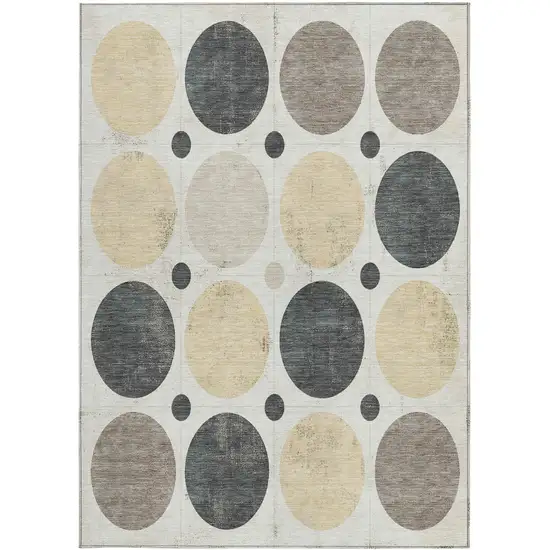Ivory Beige And Charcoal Geometric Washable Indoor Outdoor Area Rug Photo 4