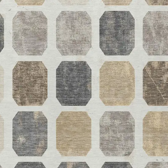 Ivory Beige And Charcoal Geometric Washable Indoor Outdoor Area Rug Photo 3