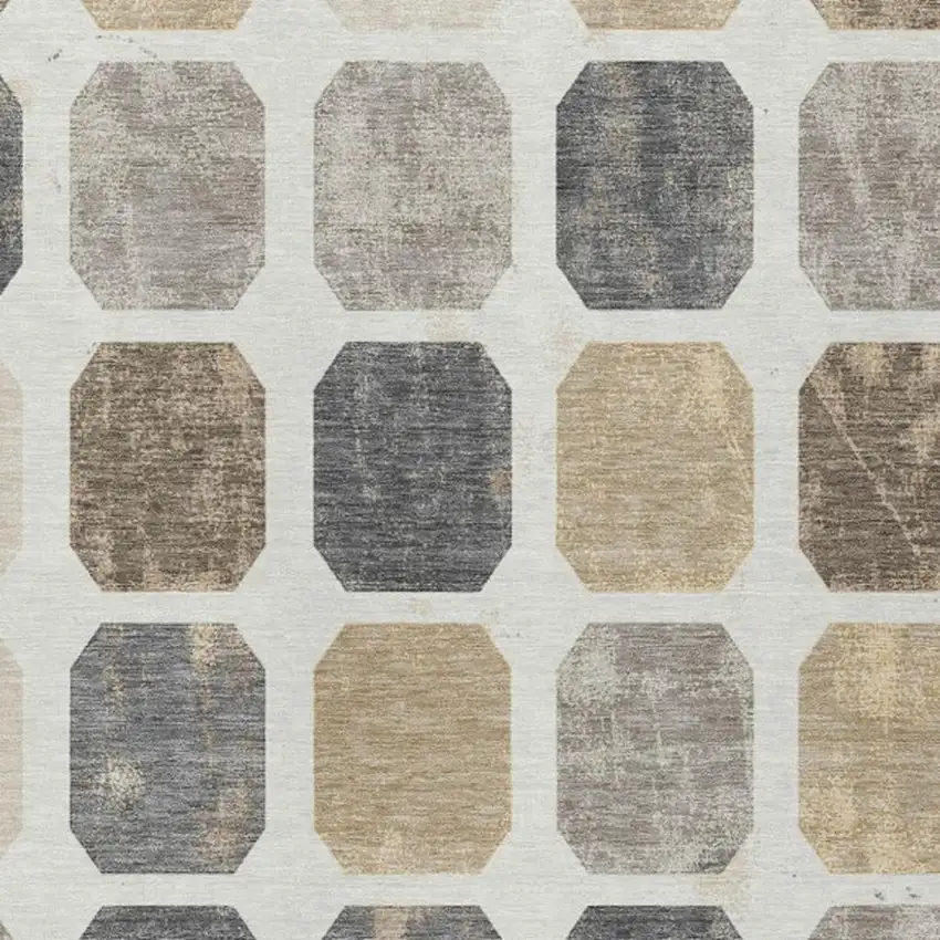 Ivory Beige And Charcoal Geometric Washable Indoor Outdoor Area Rug Photo 3