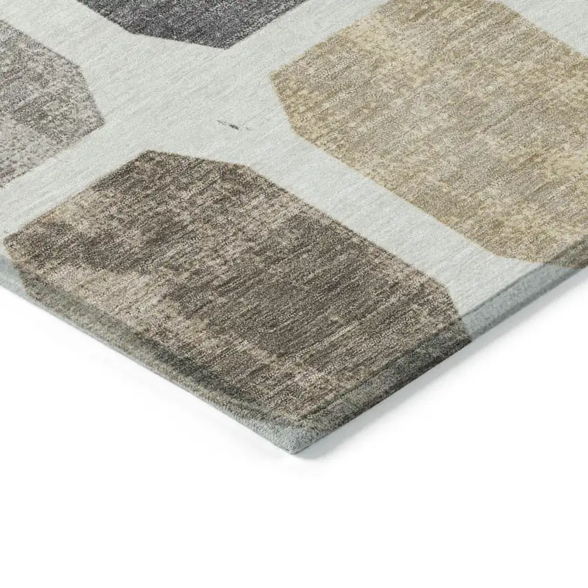 Ivory Beige And Charcoal Geometric Washable Indoor Outdoor Area Rug Photo 9