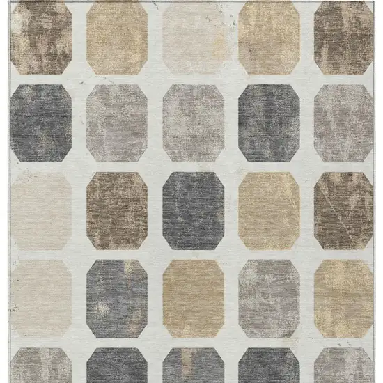 Ivory Beige And Charcoal Geometric Washable Indoor Outdoor Area Rug Photo 9