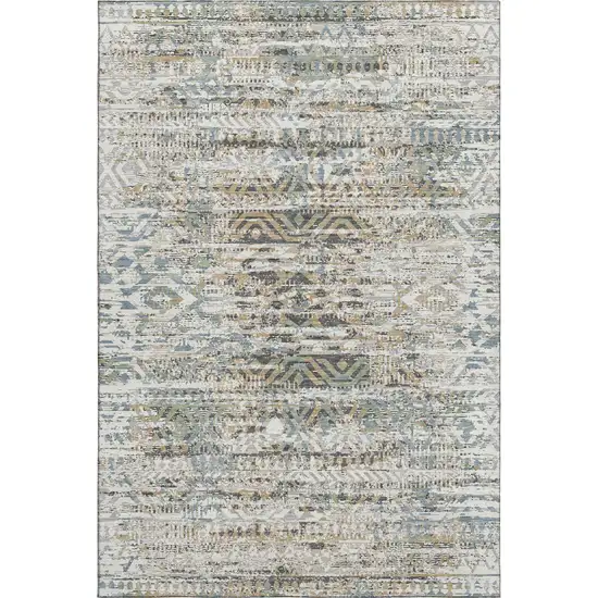 Ivory Beige And Charcoal Moroccan Washable Area Rug With UV Protection Photo 1