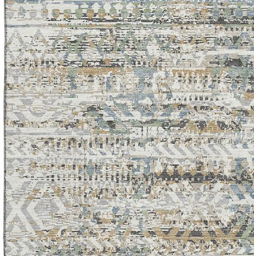 Ivory Beige And Charcoal Moroccan Washable Area Rug With UV Protection Photo 4