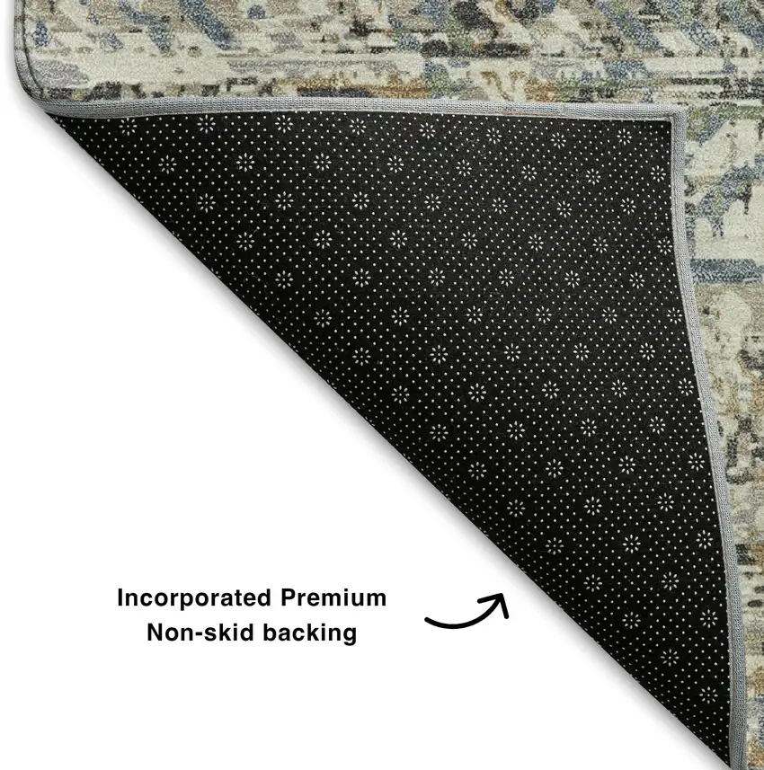 Ivory Beige And Charcoal Moroccan Washable Area Rug With UV Protection Photo 7