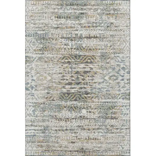 Ivory Beige And Charcoal Moroccan Washable Area Rug With UV Protection Photo 4