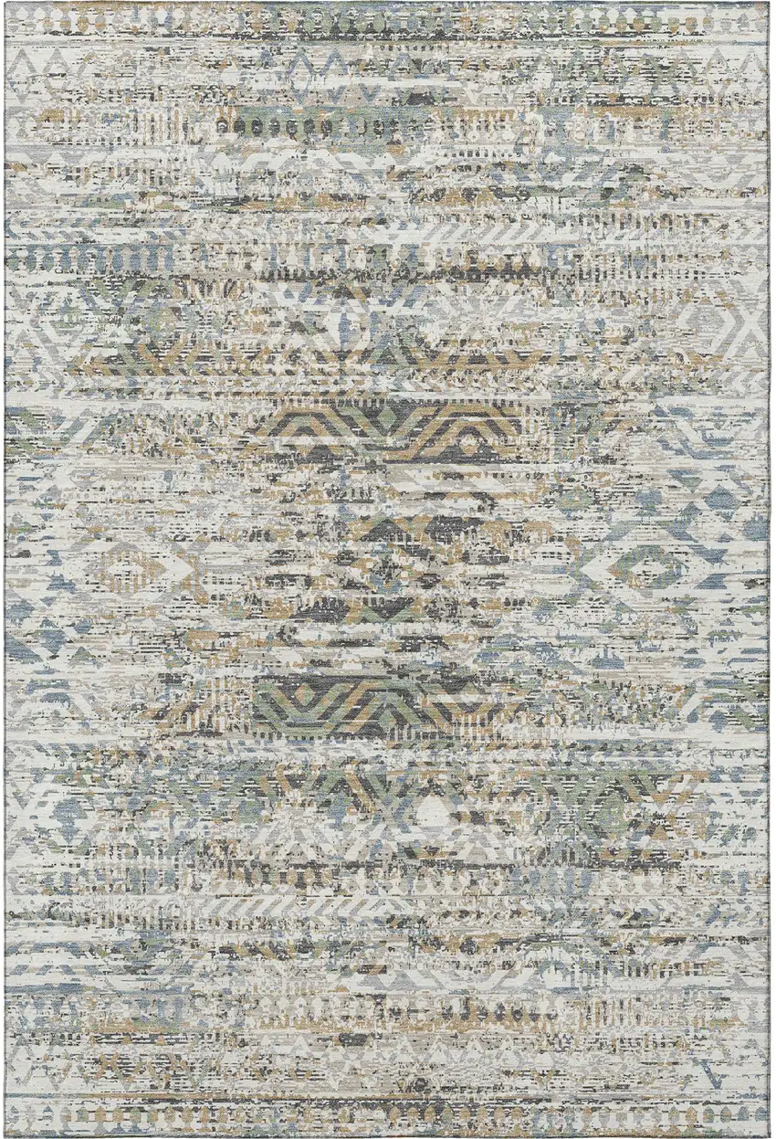 Ivory Beige And Charcoal Moroccan Washable Area Rug With UV Protection Photo 4