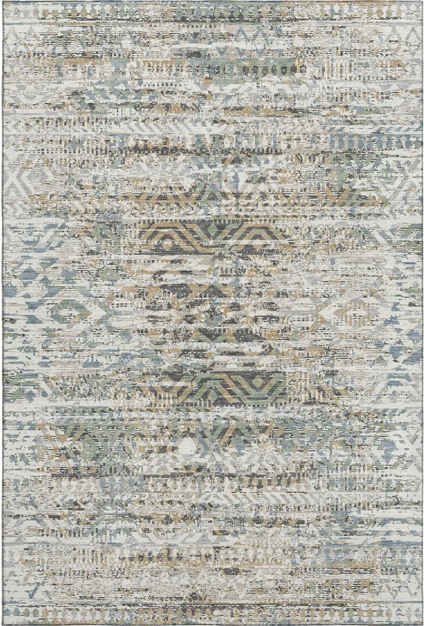 Ivory Beige And Charcoal Moroccan Washable Area Rug With UV Protection Photo 1