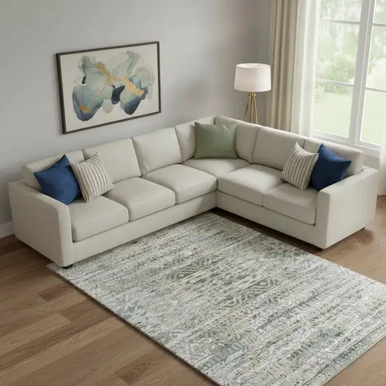 Ivory Beige And Charcoal Moroccan Washable Area Rug With UV Protection Photo 2