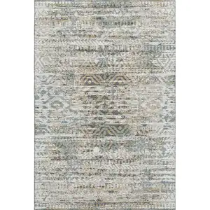 Photo of Ivory Beige And Charcoal Moroccan Washable Area Rug With UV Protection