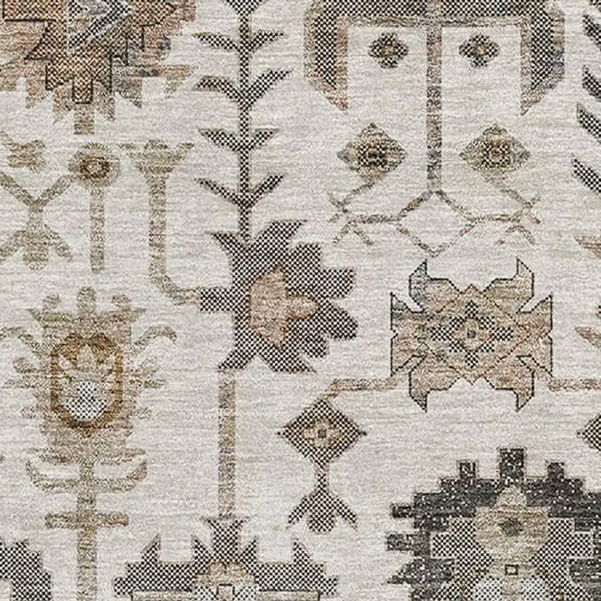 Ivory Beige And Charcoal Oriental Washable Area Rug With UV Protection Photo 2