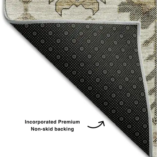 Ivory Beige And Charcoal Oriental Washable Area Rug With UV Protection Photo 6