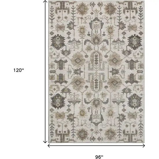 Ivory Beige And Charcoal Oriental Washable Area Rug With UV Protection Photo 3
