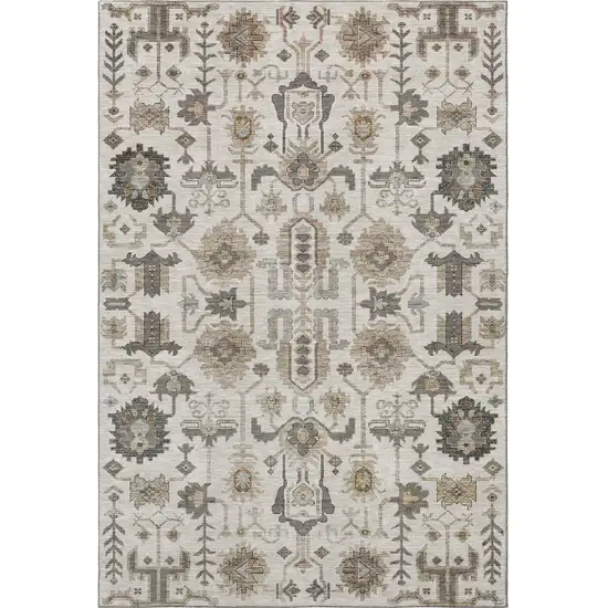 Ivory Beige And Charcoal Oriental Washable Area Rug With UV Protection Photo 3