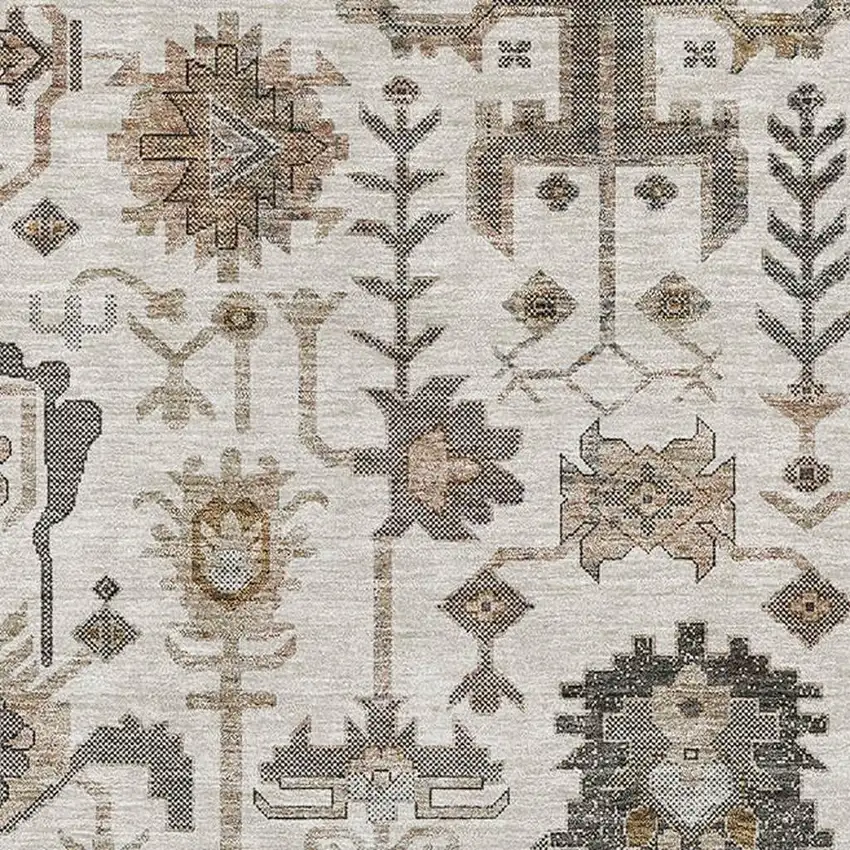 Ivory Beige And Charcoal Oriental Washable Area Rug With UV Protection Photo 2