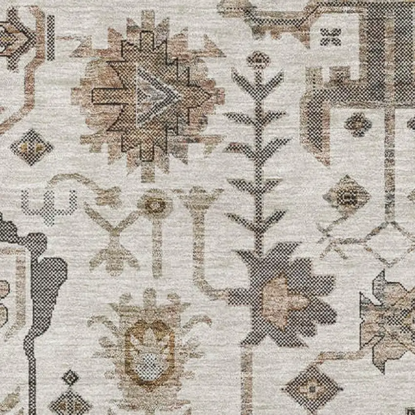 Ivory Beige And Charcoal Oriental Washable Area Rug With UV Protection Photo 2