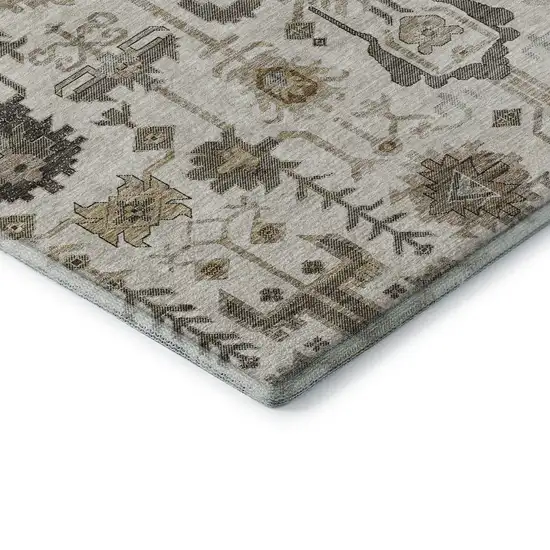 Ivory Beige And Charcoal Oriental Washable Area Rug With UV Protection Photo 7