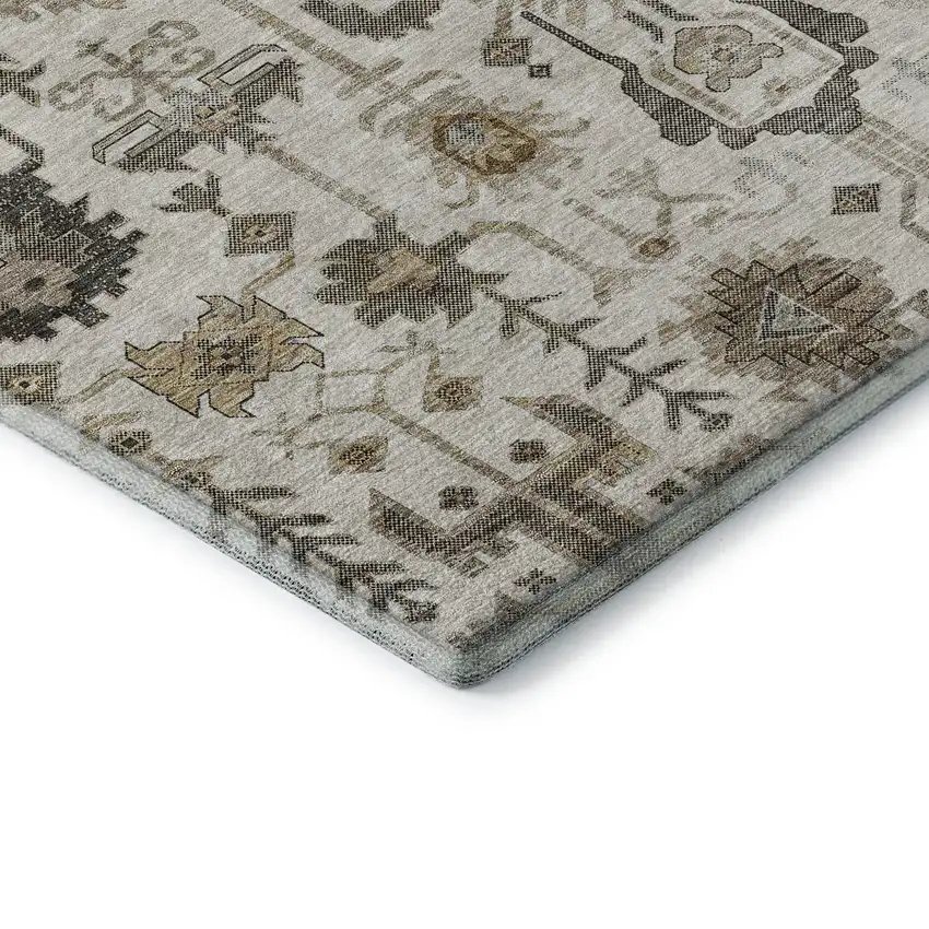 Ivory Beige And Charcoal Oriental Washable Area Rug With UV Protection Photo 7